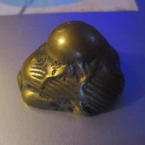 Bronze Bug Paperweight - antique Asian cast metal beetle on flower image - 2&quot; x 1.5&quot; x 1.25&quot; high - paperweight or desk decor