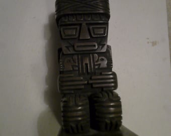 Tiki or Inca/Maya inspired humidor or cigar storage box - fun functional rare form 11" high w removable lid/crown