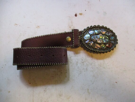 Leatherock Belt - Western Style Buckle of Bronze and Mother  display picture 1