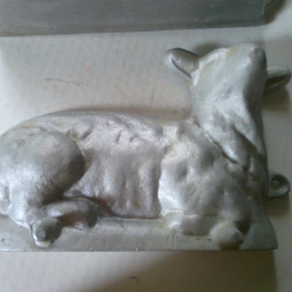 Lamb shaped cake mold - vintage CAST aluminum forms perfect for Easter or Animal craft projects 2 sided forms make 3D animal