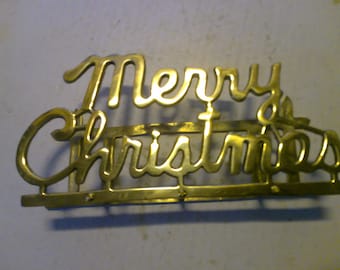 Merry Christmas -Script style Brass Letter Rack 9.75" x 5" x 2" deep form for holiday cards and letter display in home or office.