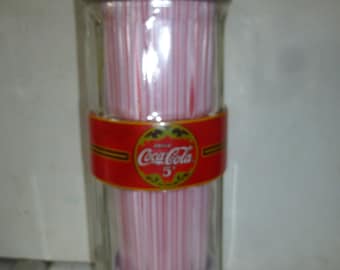Coca-Cola Drinking Straw Dispenser - Glass and Steel Licensed Product - With Original Straws - Mint Condition 1990s Coke product