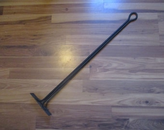 Wrought Iron Fireplace and Furnace Rake - Hand wrought hanging fom 30" long with 2.1" x 6.25" face