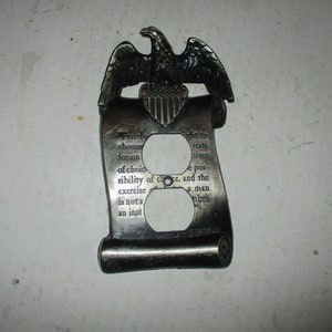 Patriotic Socket Switch Plate -  socket cover w Thomas Jefferson quote and Eagle/shield - fun form- 6.75&quot; x 3.75&quot; x .75&quot; deep