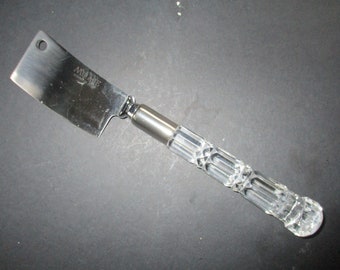 Hollywood Regency Serving Knife in shape of mini cleaver with long lucite handle - 8.75" overall with 3" x 1.5" blade - great condition
