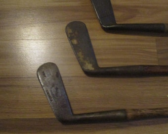 Antique Hickory Shaft Golf Putter SOLD INDIVIDUALLY - Tuttle and Clark, NECO, or HolMac,  head w worn leather wraps - 35&quot;ish long