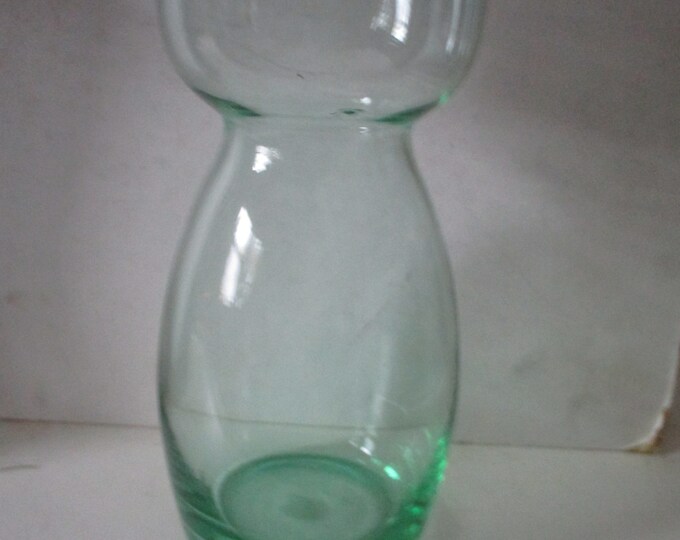 Glass Hyacinth Bulb Forcing Vase Green Glass Form With Upper Lip to