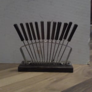 Cocktail skewer set and rack  - set of 12 forked skewers 4.5" long - fondue, snacking, etc.