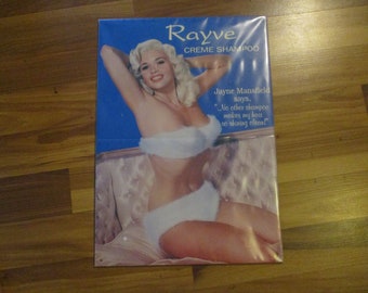Rayve Creme Shampoo - pin up Jayne Mansfield repro sign - Funky and Rare 1994 large form  by Desperate Ent.  - Lithograph tin 15.5" x 11"