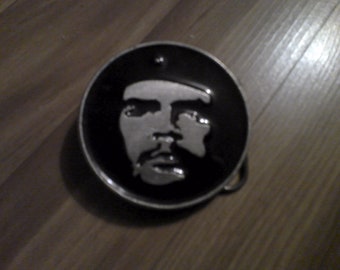 Che Guevara Belt Buckle - classic revolutionary image - deep relief black enamel on brass- 2.75" diam. for 1.75" wide belts.