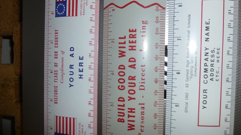 Accounting Example Advertising Rulers Historic Flags of US Set of 3 Salesmans samples 1962-63 Canfield HighSchool Basketball Scedule