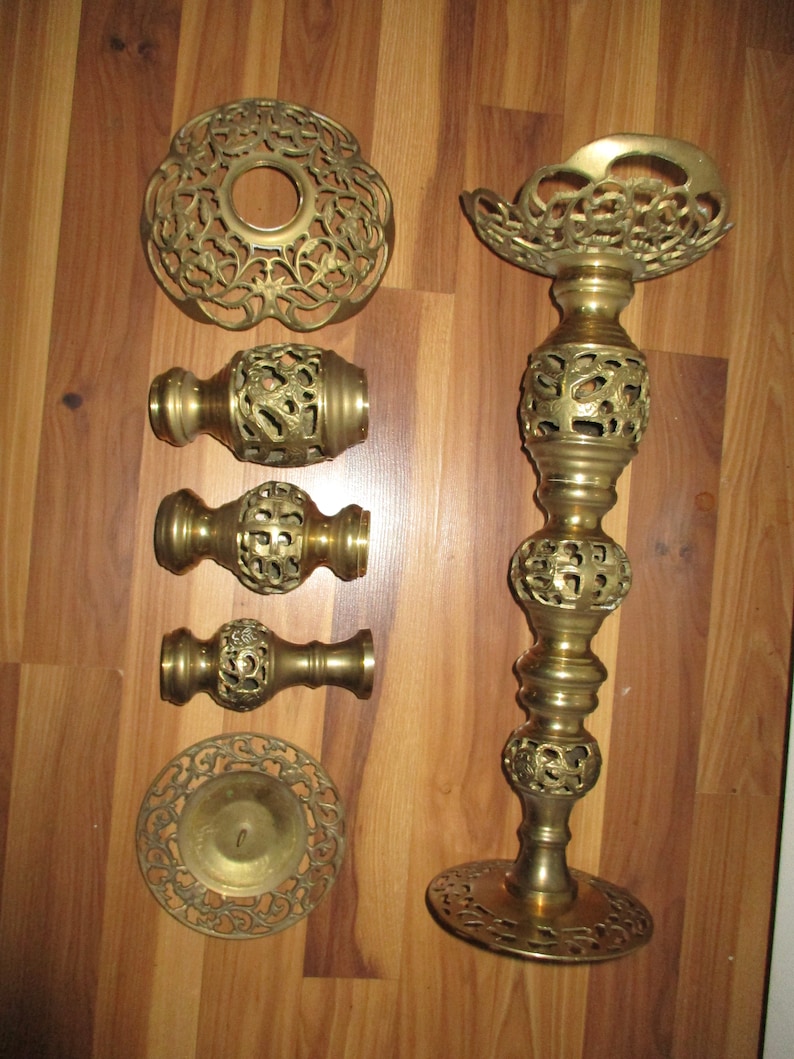 can be unscrewed and restyled to suit needs Amazing English Brass Candlesticks...cast pierced brass pair 17 high