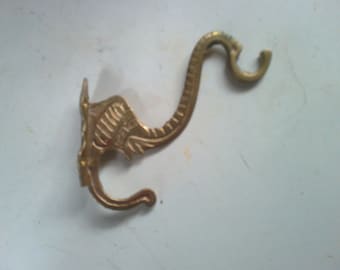 Elephant Head shaped double wall hook - cast brass form 3.75" high x .6" x 3.75" deep - coats, towels, lanterns and more
