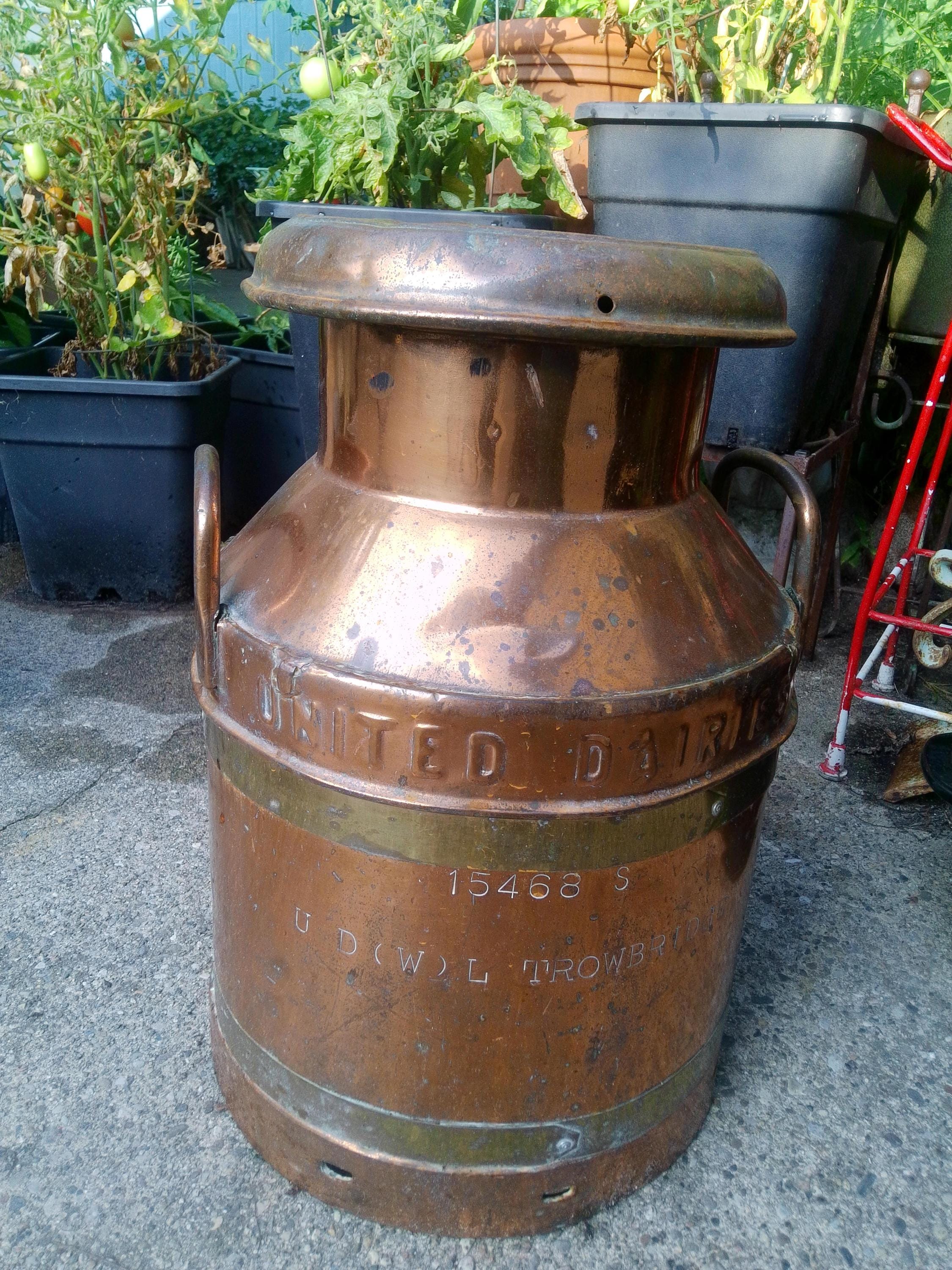 Copper Milk Can - Large Antique English 5 Gallon Form W Lid and