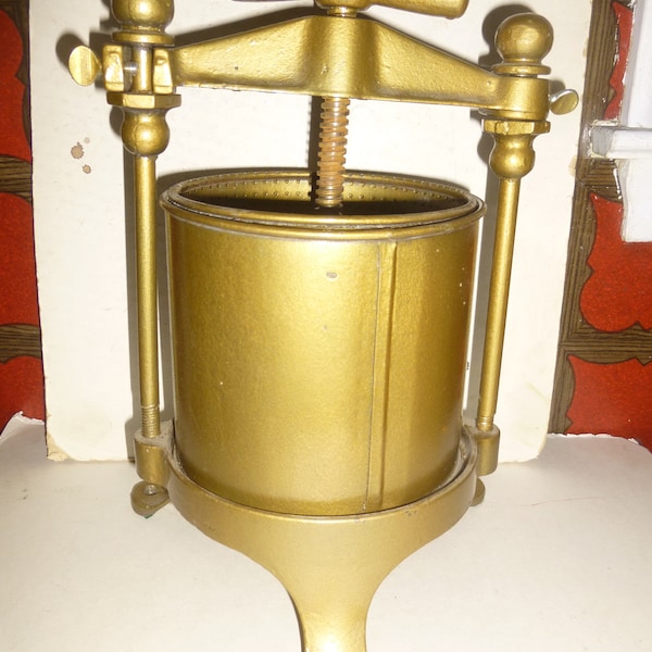 Vintage 2 qt Wine Maker Grape Juicer - Gold finish steel body and 5 piece form for use or decor - Unusual functional form for home or bar