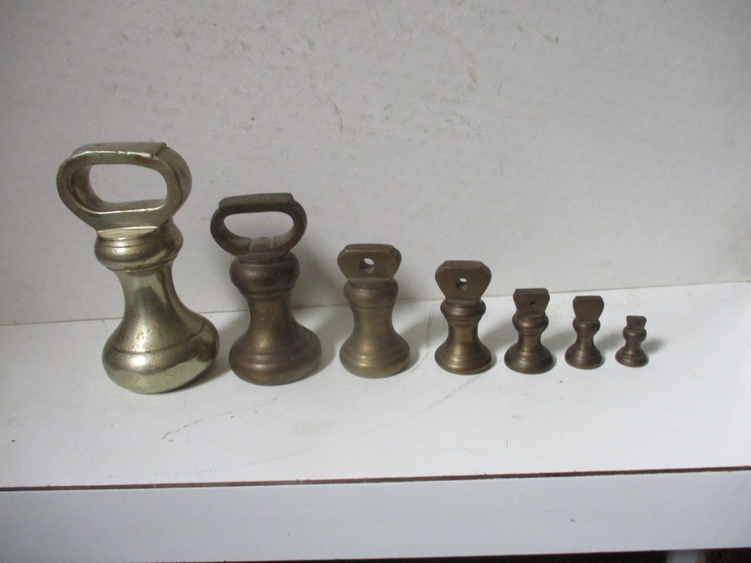 Brass Bell Weights Antique 7 Piece Set From .5 Oz to 2 Lb Form Great