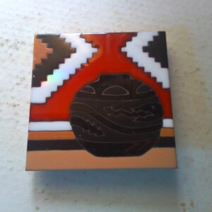 Masterworks handcrafted Art Tile - stylish Native American Pot and Geometric pattern.- 6" square tile on composite backer