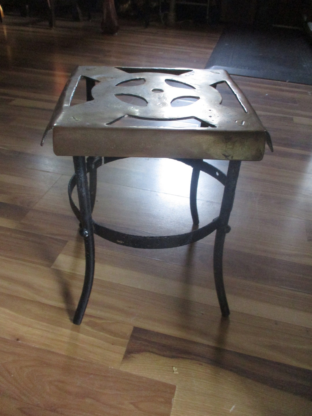 Antique Brass and Wrought Iron Elevated Trivet or Footman's Stool Great
