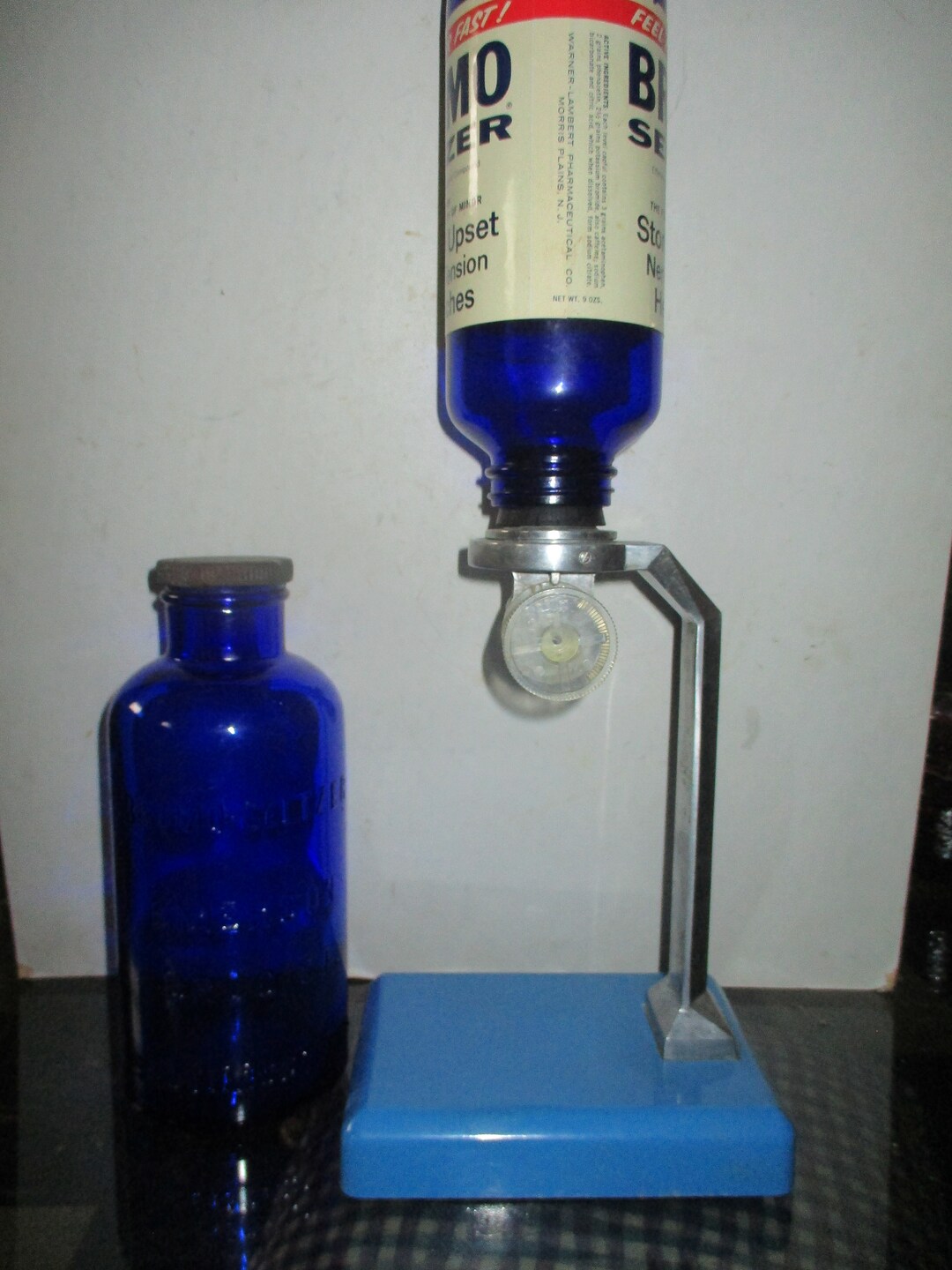 Bromo Seltzer Retail Dispenser Fun Rare Elevated Standing Form W 2 Bottles Retail Display Piece