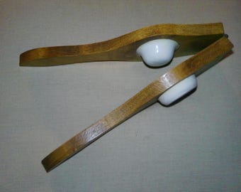 Antique Juicer - 9.5" hinged wood and porcelain hand held form - Victorian era citrus juicer for use or decor - great condition rare form