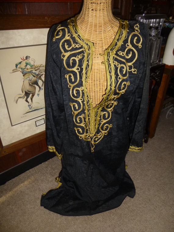 Stunning Black Caftan with Embroidered Gold trim a