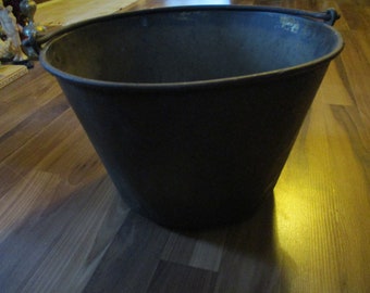 Antique Brass Cauldron Bucket With Iron Handle - 1866 Patent date on bottom - Large 13" Diameter 9" deep