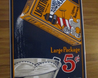 Lighthouse Washing Powder sign - Large 1980s Ande Rooney Enamel Sign - 13" x 9" - great condition