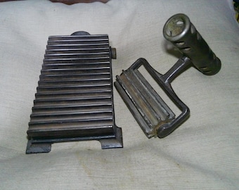 Hand Fluter Pleater Laundry Iron -3 piece cast iron forms for creating ruffles edges on fabrics - rare American Machine Co.