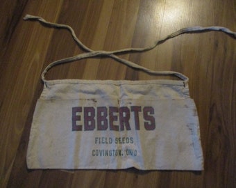 Antique Feed and Seed Store Apron - Ebberts Field Seeds - Covington Oh.- 1950s gently used 2 pocket form w tying belt.