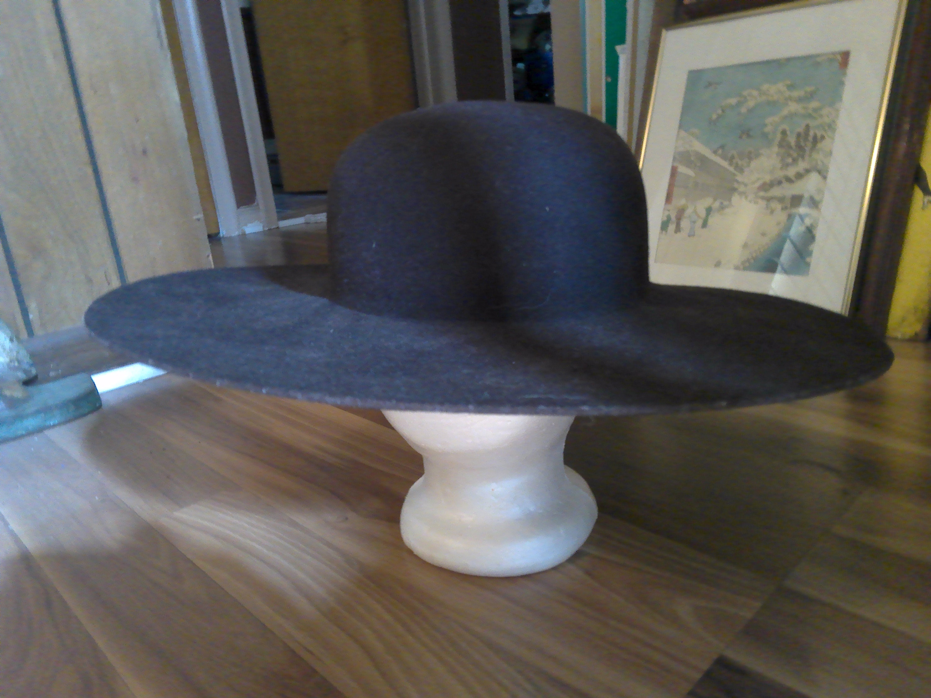 大人の上質  Flat Amish Brim Form Black Unused New - 7-7/8 Size Hat- Dome 帽子