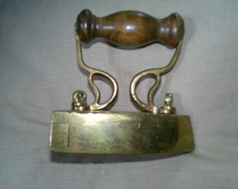 Brass Box(w slug) Laundry Iron w wood handle - Fun functional 3 LB antique in very nice condition