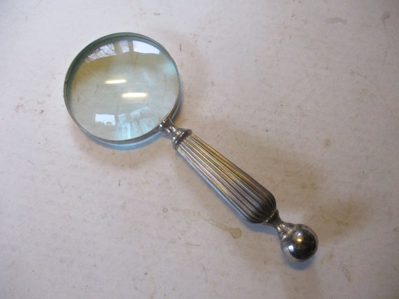 Large Magnifying Glass Modern 10 Long Form With 3.9 Diam. Lens Hollywood  Regency/ Midmod Silver Finish Brass Handle 