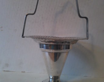 Bridal Bouquet Basket- silverplated art nouveau cone shaped vase and handle for flowers of bride or flower girl petals. 11" high 6.25" diam