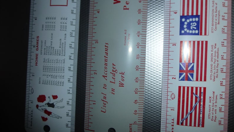 Accounting Example Advertising Rulers Historic Flags of US Set of 3 Salesmans samples 1962-63 Canfield HighSchool Basketball Scedule