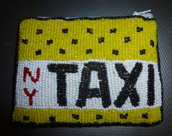 Beaded Purse - New York Taxi black and gold  3.5" x 4" beaded form - 144 beads per inch - Mint condition - possibly Lorenz - Nightlife must