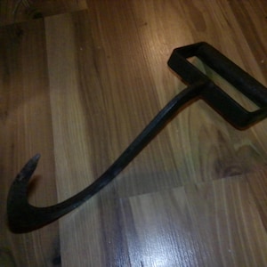 Hay Bale or Longshoreman Hook - antique wrought iron hook 4.5" deep on 9.5" x 5.25" form - rugged form easily repurposes as plant hanger etc