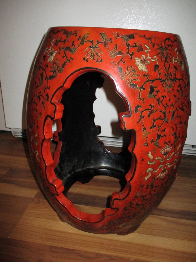 Painted Lacquer End Table Unusual Cinnabar Painted Floral Etsy