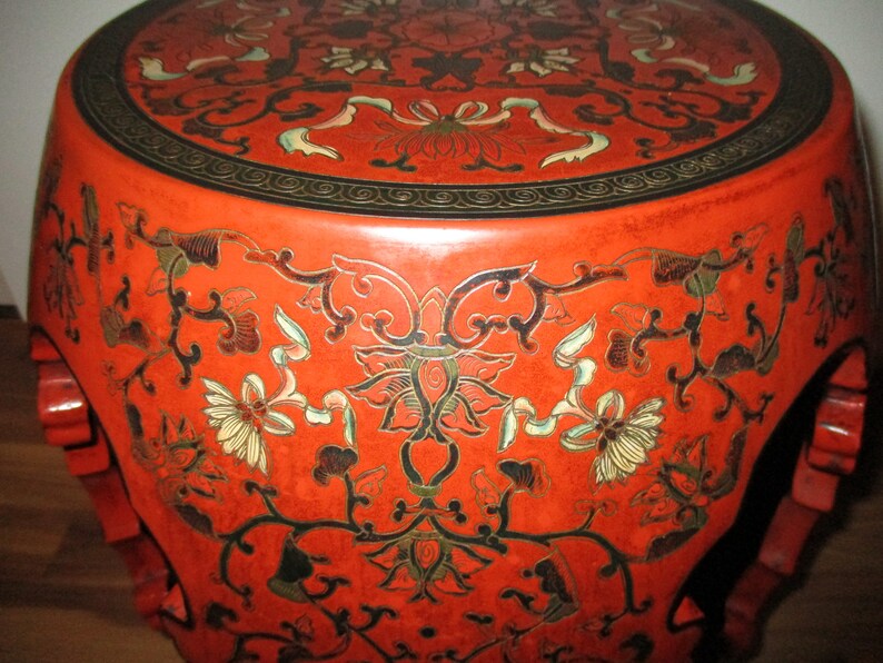 Painted Lacquer End Table Unusual Cinnabar Painted Floral Etsy