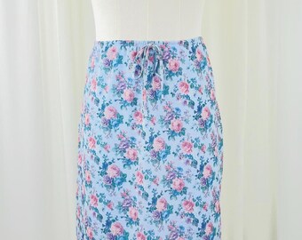 Vintage 90s Y2K Floral Mini Skirt, Sheer Blue Overlay, XL