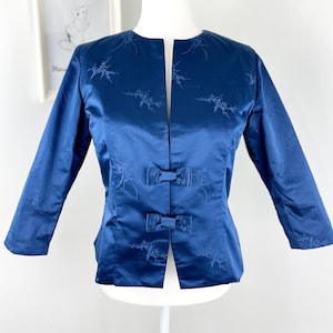 Vintage 1950s Volup Silk Satin Asian Motif Dress Jacket with Bows L