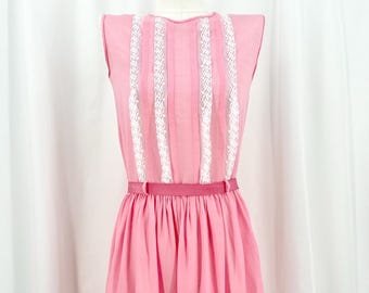 Vintage 1960s Bubblegum Pink Sheer Cotton Batiste Drop Waist Dress XS-S