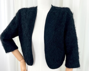Vintage 1940s-50s Fuzzy Teddy Bear Bouclé Cropped Bolero Jacket S-L