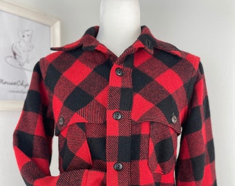 Vintage 1950s Buffalo Plaid Check 100% Heavy Woven Wool Vented Makinaw Jacket