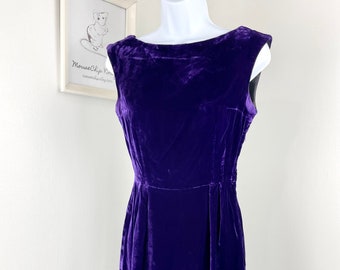 Vintage 1960s Rayon Velvet Royal Purple Mini Wiggle Dress