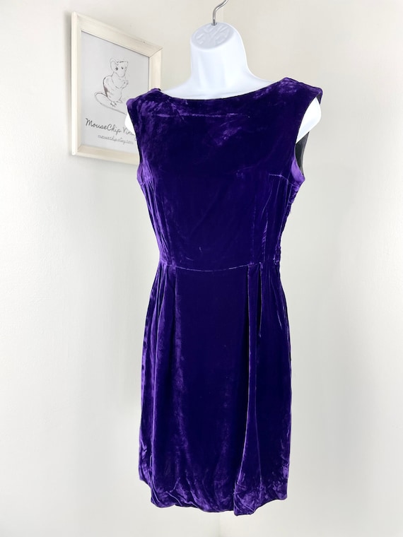 Vintage 1960s Rayon Velvet Royal Purple Mini Wiggl