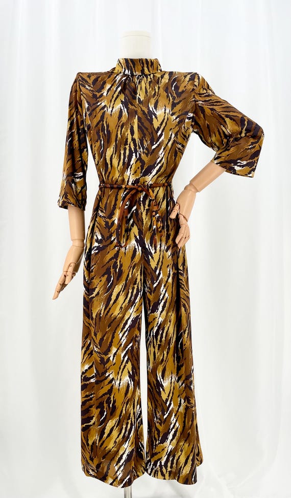 Vintage 1960s Killer Slinky Tiger Print Lounge Jumpsuit S-M
