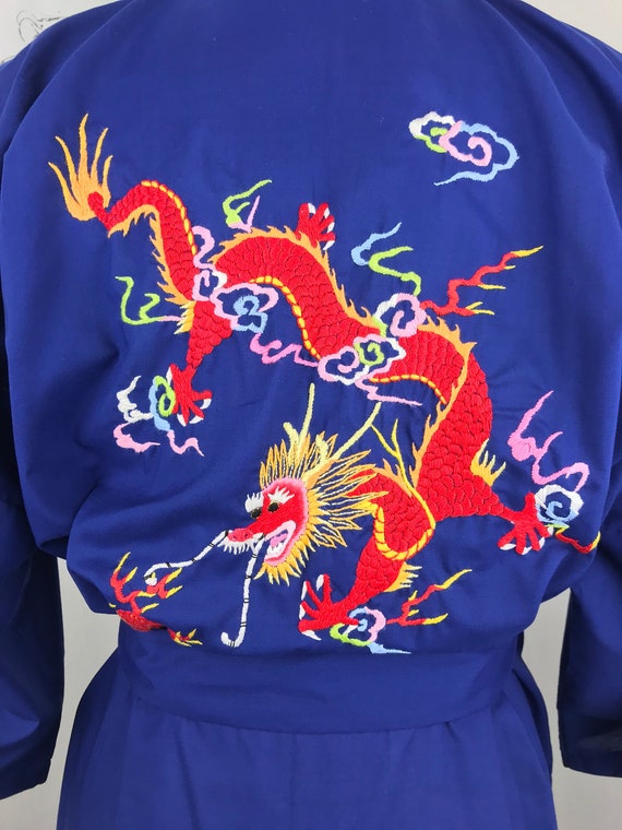 Vintage NOS 1970s Chinese Dragon Hand Embroidered 