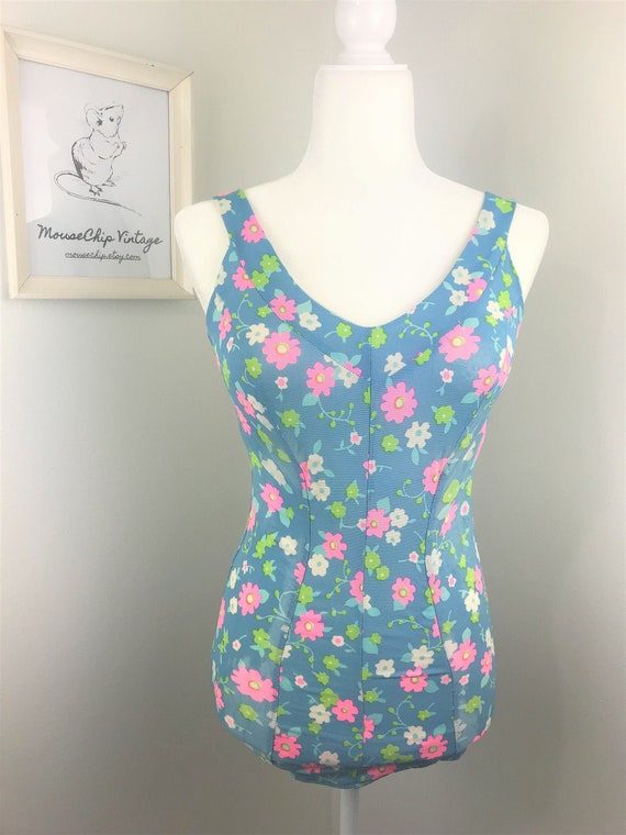 Vintage 1960s Wounded Floral Bathing Suit