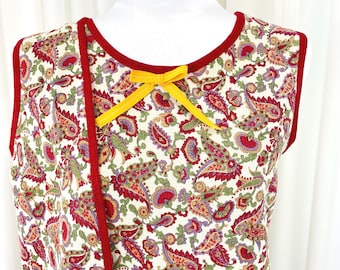 Vintage 1960s Paisley Cotton Convertible Wrap Dress with Bow M-L