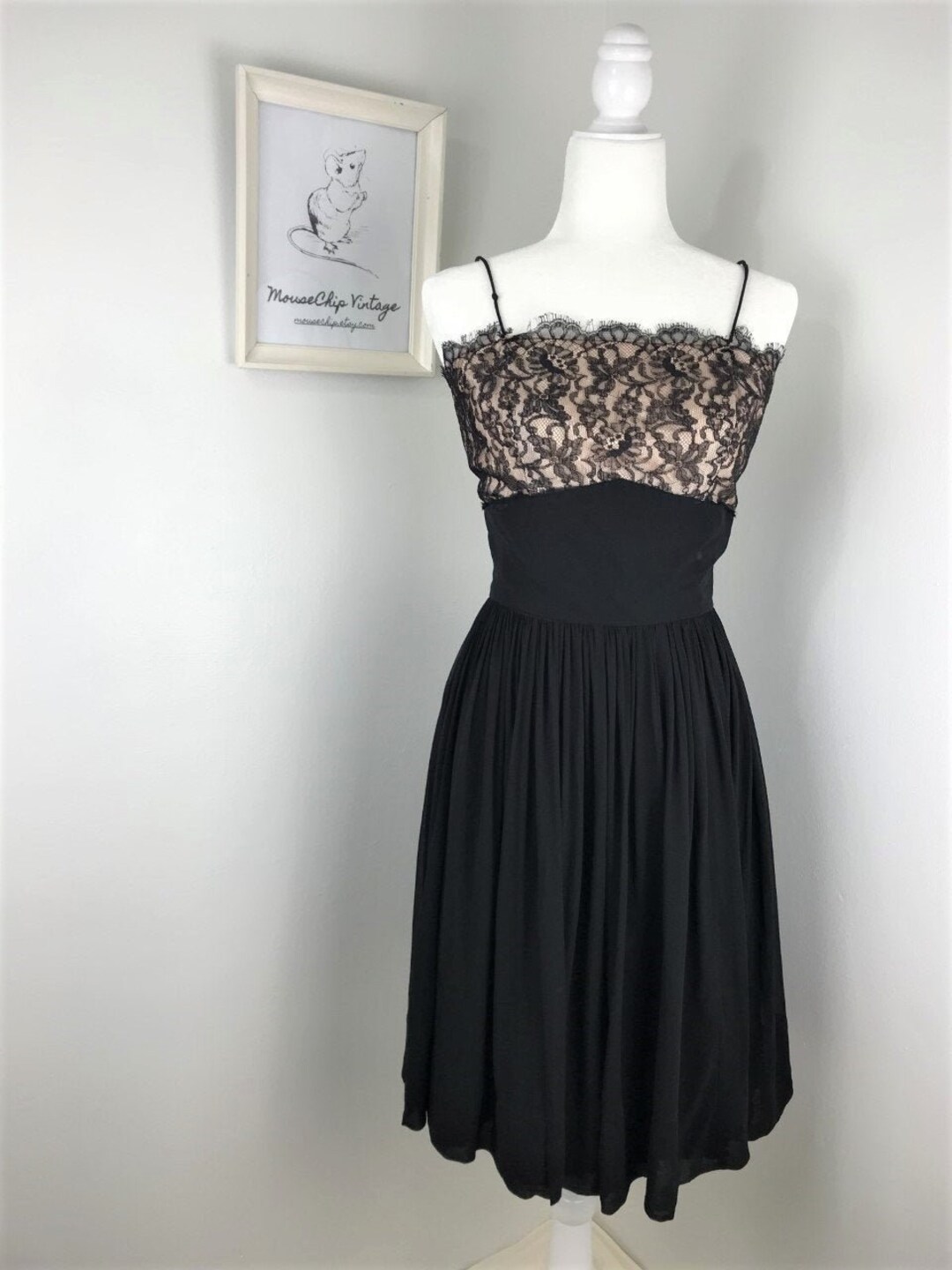 Vintage 1950's Wounded Black Chiffon and Lace Dress - Etsy